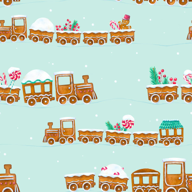 无缝图案与姜饼火车图片下载