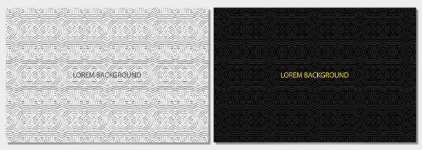 创造性的黑白横幅，封面设计集，水平矢量模板。几何体积凸民族三维图案。时尚的东方,印尼。图片下载