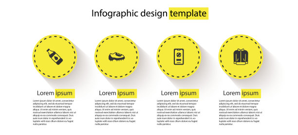 设置水瓶，棒球靴，手机与棒球和t恤。业务信息模板。向量图片下载