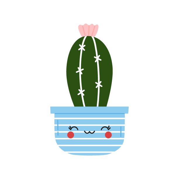 可爱的仙人掌花在微笑的花盆。可爱的矢量图图片下载