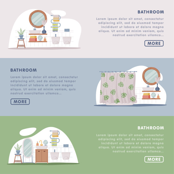 登陆页与浴室或盥洗室内部包含水槽，镜子和浴缸矢量模板图片下载
