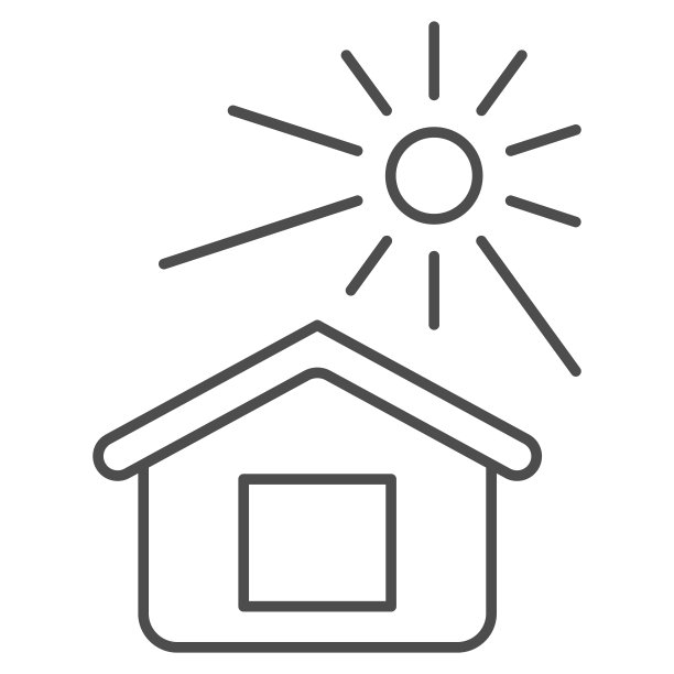 太阳照亮房子的细线图标，天气和气候概念，房子和阳光矢量标志在白色背景上，轮廓风格图标的移动概念和网页设计。矢量图形。图片下载