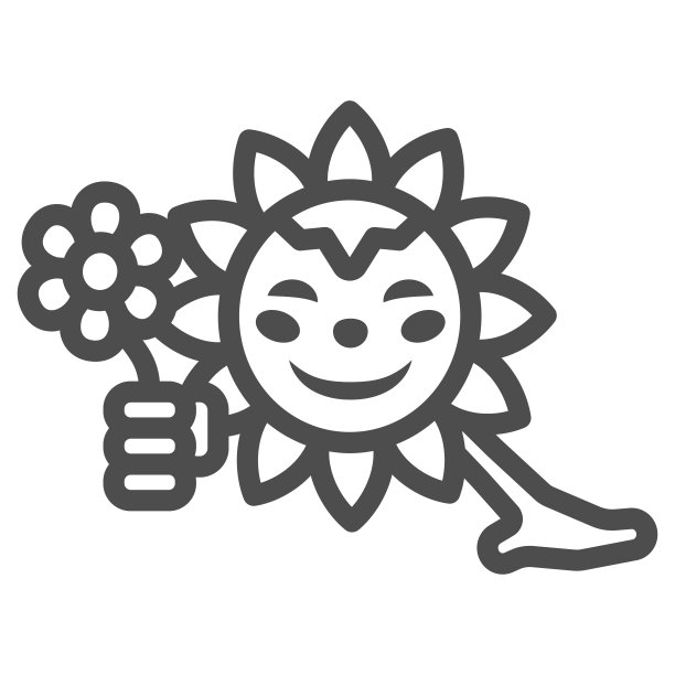 微笑的太阳给花线图标，天气和气候概念，阳光与雏菊矢量标志在白色背景上，轮廓风格图标的移动概念和网页设计。矢量图形。图片下载