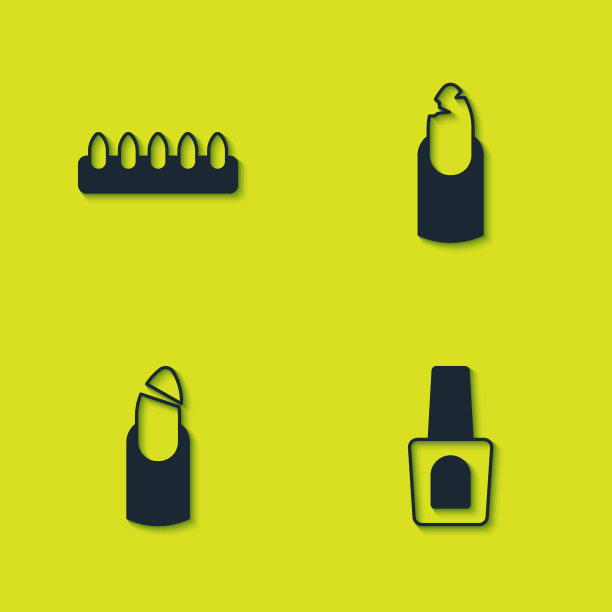 设置假指甲，瓶指甲油，破碎和图标。向量图片下载