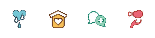 设置献血、无家可归者庇护所、与医生对话、捐赠食物图标。向量图片下载