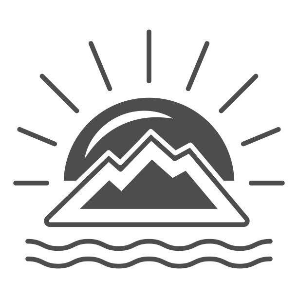 太阳背后的山，日落在海上，海边固体图标，自然概念，日出矢量标志在白色背景，字形风格图标的移动概念和网页设计。矢量图形。图片下载