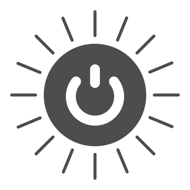 圆形开关开关按钮与阳光固体图标，能源概念，电源矢量符号的白色背景，字形风格图标的移动概念和网页设计。矢量图形。图片下载