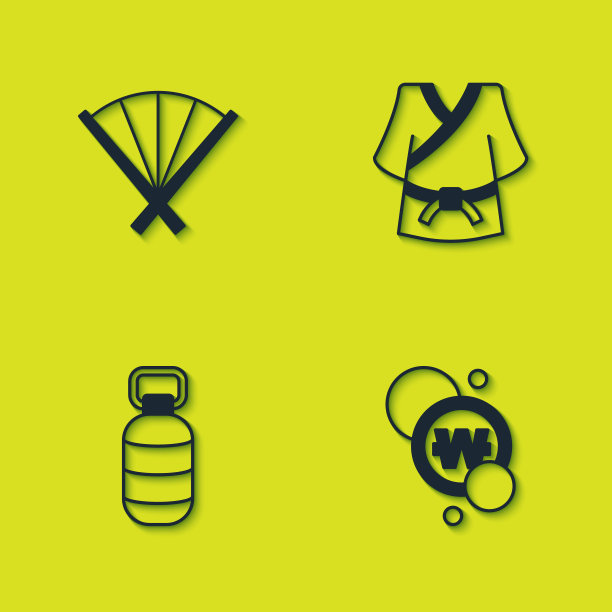 设置传统扇子、韩币、灯笼、和服图案。向量图片下载