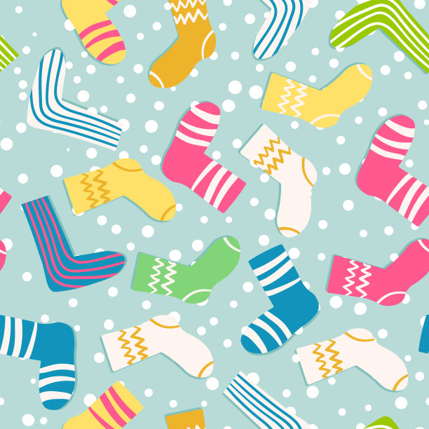 无缝图案与现代彩色袜子。涂鸦风格的时尚配件。各种棉脚布。卡通袜子为网和印刷，为邀请，卡片，织物，纺织。矢量图图片下载