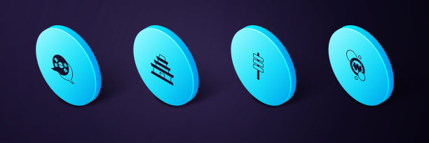 设置等距韩国元硬币，食物，寺庙和国旗图标。向量图片下载