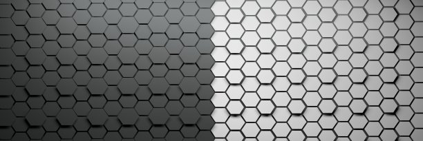 宽网横幅与六角形图案在两种颜色黑色和白色图片下载