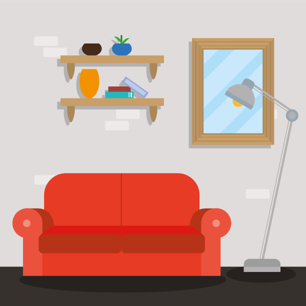 客厅里有红色沙发图片下载