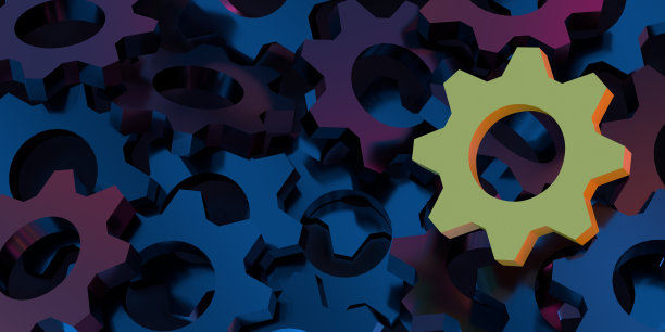 领导或人力资源代表一个真实的齿轮黄色在一组有色齿轮图片下载