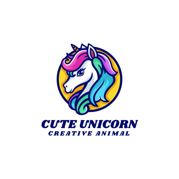 标志可爱的独角兽简单的吉祥物风格图片下载