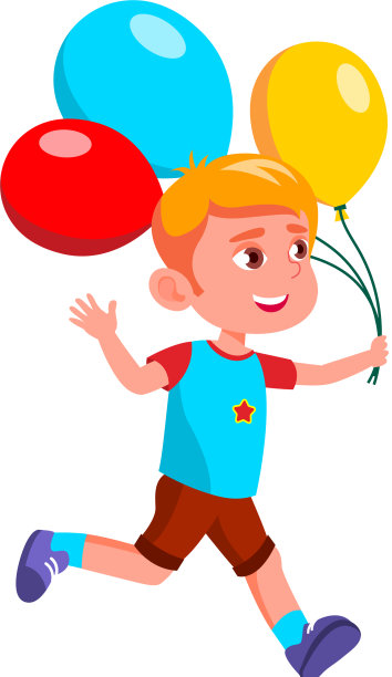 男孩在派对上拿着氦气球奔跑图片下载