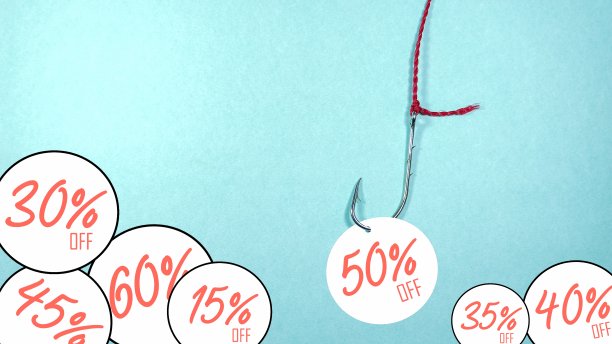 挂钩与折扣报价标签，标志零售广告活动，促销营销，五折优惠。图片下载