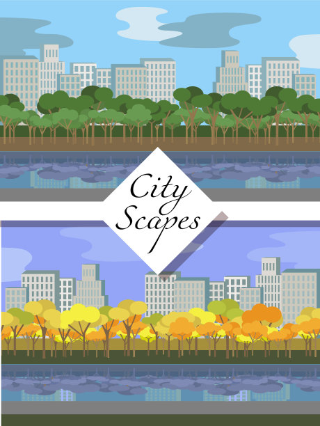 城市景色秋天，夏天和春天图片下载