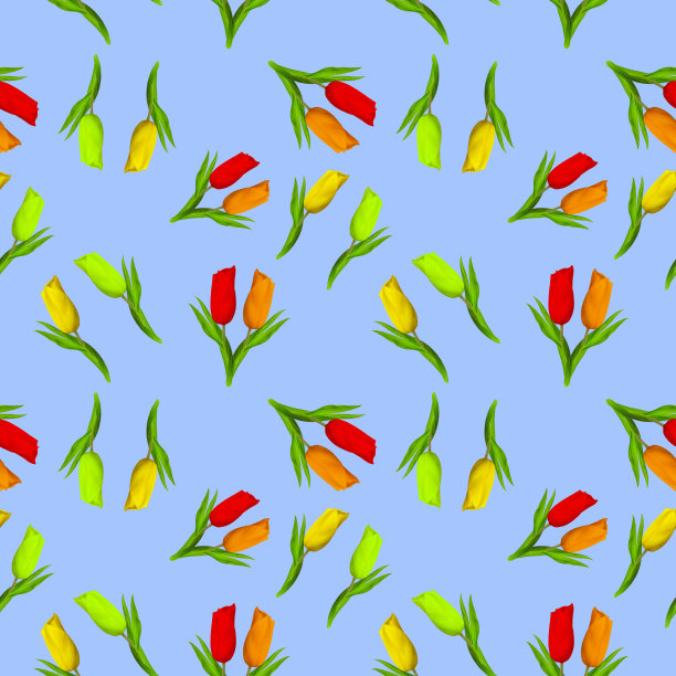 郁金香。插图，花的纹理。连续复制的无缝模式。花卉背景，照片拼贴为纺织，棉花织物。墙纸，封面，打印图片下载