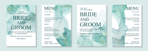 水彩背景与抽象的蓝绿色墨水波浪和金色溅在白色。图片下载