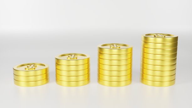 在白色背景上堆叠金币的3d渲染。堆叠的美元硬币像收入图表，货币收集的概念或战略的利润或利润在业务。3 d渲染。图片下载