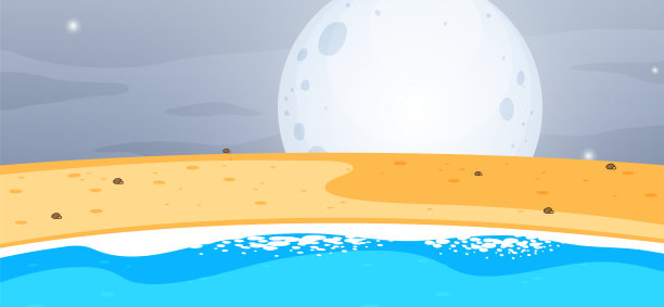 空荡荡的海滩景象在晚上与大月亮图片下载