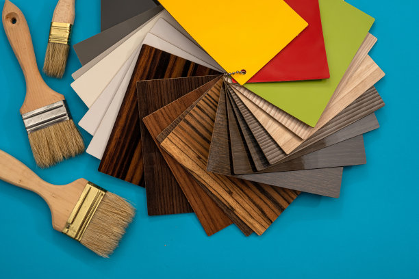 乙烯基地板和刷子用于房屋装修图片下载