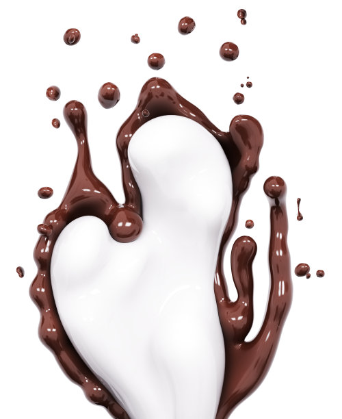 溅巧克力和牛奶，巧克力和白酸奶分离3d渲染图片下载