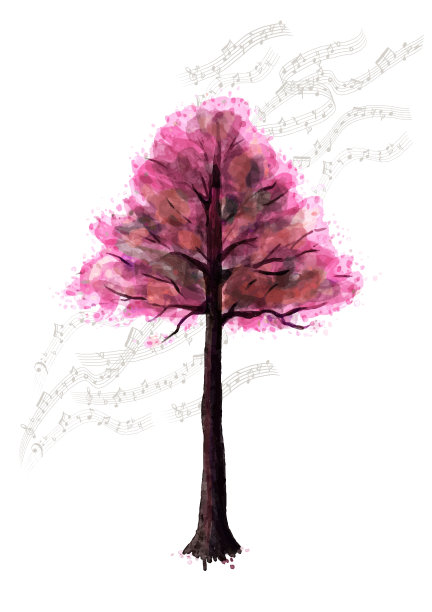 水彩树樱花音乐会笔记手写插图矢量材料森林图片下载