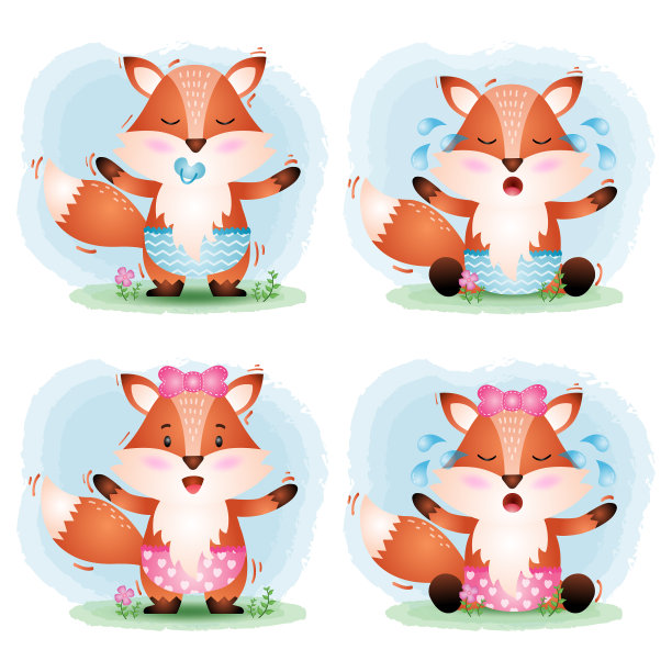 可爱的小狐狸集合在儿童风格图片下载