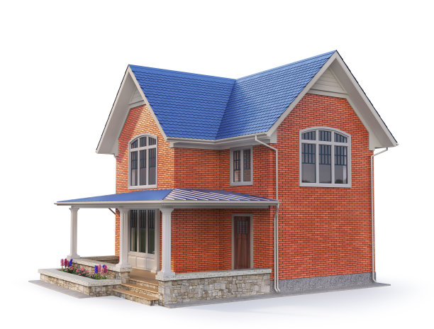 3d渲染砖房隔离在白色上。三维演示图片下载