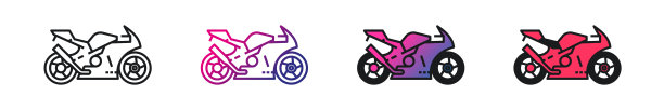 集摩托车矢量轮廓风格黑色，梯度线性图标图片下载
