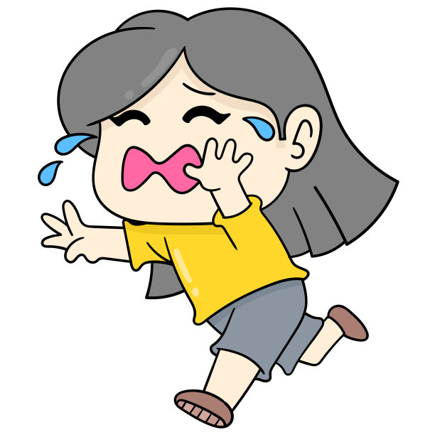 小女孩的女儿正走着哭着流泪，矢量插画艺术。涂鸦图标形象卡哇伊。图片下载