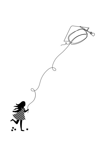 矢量插图。连续线画美丽的女人与风筝教育学帽。一线素描在白色的背景。毕业生贺卡，横幅，海报，传单，标语牌的概念图片下载