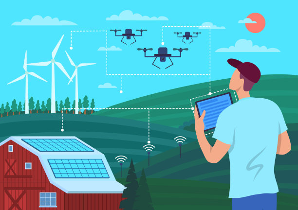 卡通色彩人物人物男性和智慧农业概念。向量图片下载