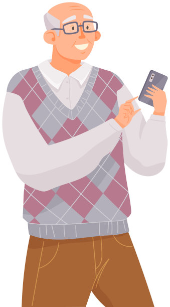 一位老人边走边用智能手机交流。老男人在网上聊天图片下载