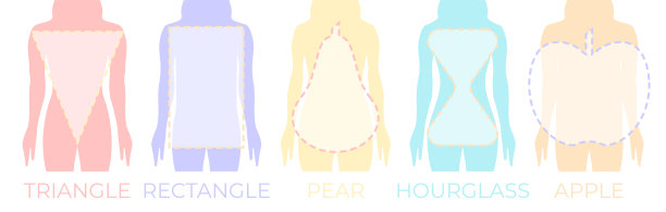 女人身体形状三角形，矩形，苹果，梨和沙漏插图图片下载