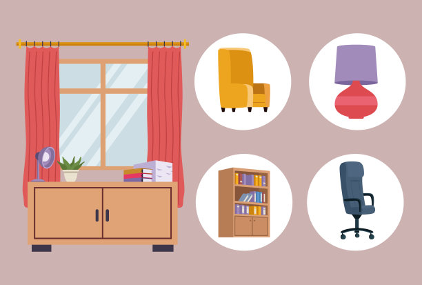 五个家具办公室图标图片下载