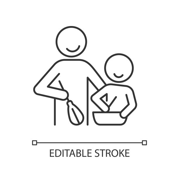 与孩子一起烹饪线性图标图片下载