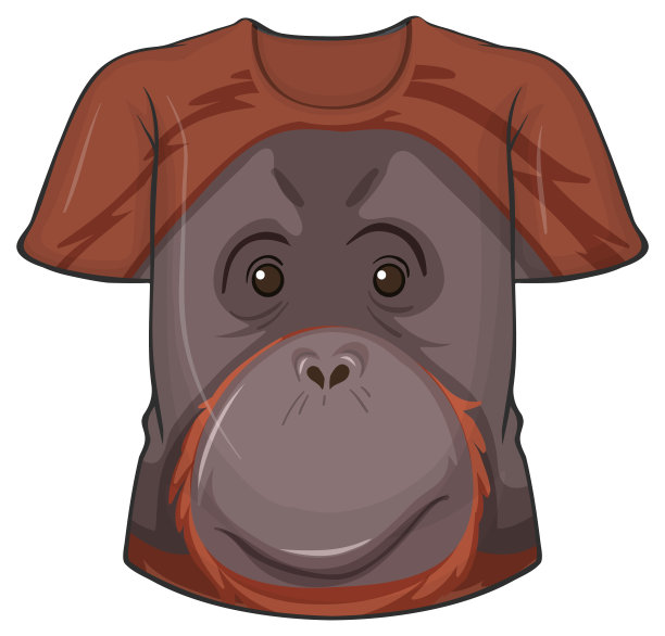 印有猩猩脸图案的t恤正面图片下载