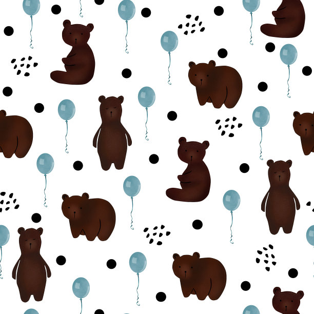图案设计有小熊和蓝色气球图片下载