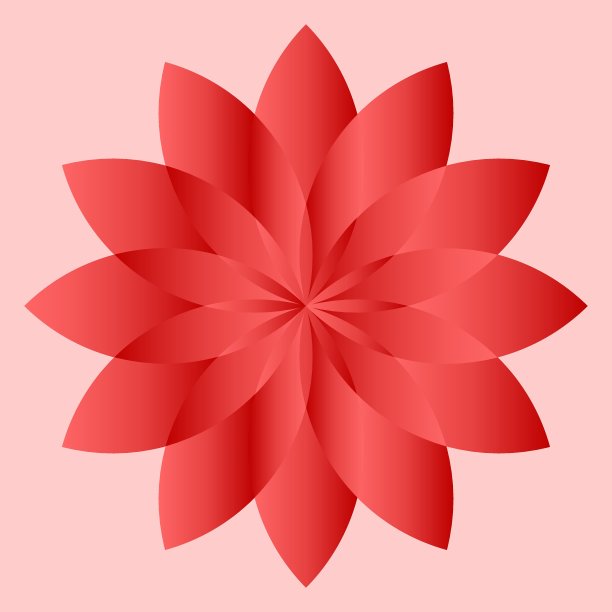 插图的花或羽毛在红色色调孤立在粉红色的背景。从中间开花。图片下载