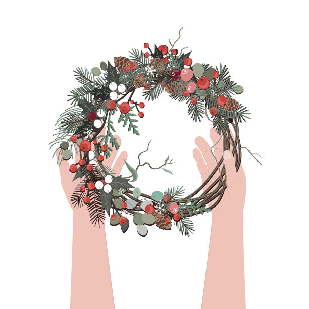 俯视图手握圣诞花环，圣诞装饰图片下载