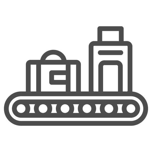 行李传送带带袋线图标，安全检查概念，行李认领矢量标志在白色背景上，轮廓风格图标的移动概念和网页设计。矢量图形。图片下载