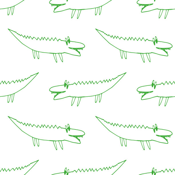 鳄鱼无缝模式手绘涂鸦。向量,极简主义。动物，可爱的婴儿图案，墙纸，纺织品，装饰。图片下载