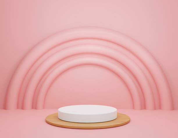 3D讲台上粉红色的背景。用于产品展台或产品展示。极简主义的风格。三维渲染图片下载