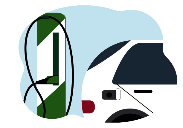 图解一个现代化的电动汽车充电站和附近的一辆汽车图片下载