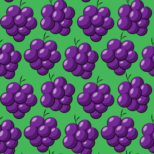 无缝矢量图案与卡通紫葡萄图片下载