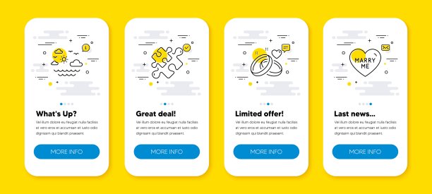 向量集拼图，旅行海和婚姻戒指线图标集。向量图片下载