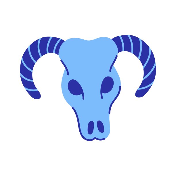 蓝色牛头骨手绘插图。Yallowenn西头骨插图图片下载