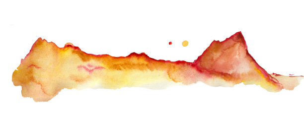 全景山插图板削减白色背景。橙色和红色水彩画图片下载